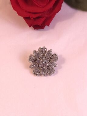 Silver Plated Crystal Flower Brooch Layered Petal Flower Brooch